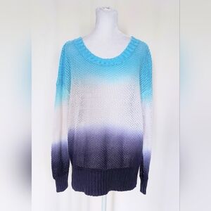 J. Crew Colorblock Dip Dye Open Knit Sweater Size Small Blue White 100% Linen